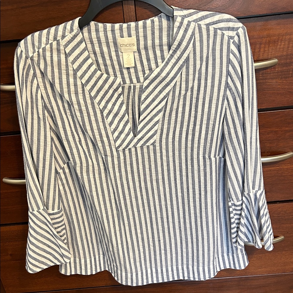 Chico's Navy and White Striped Blouse